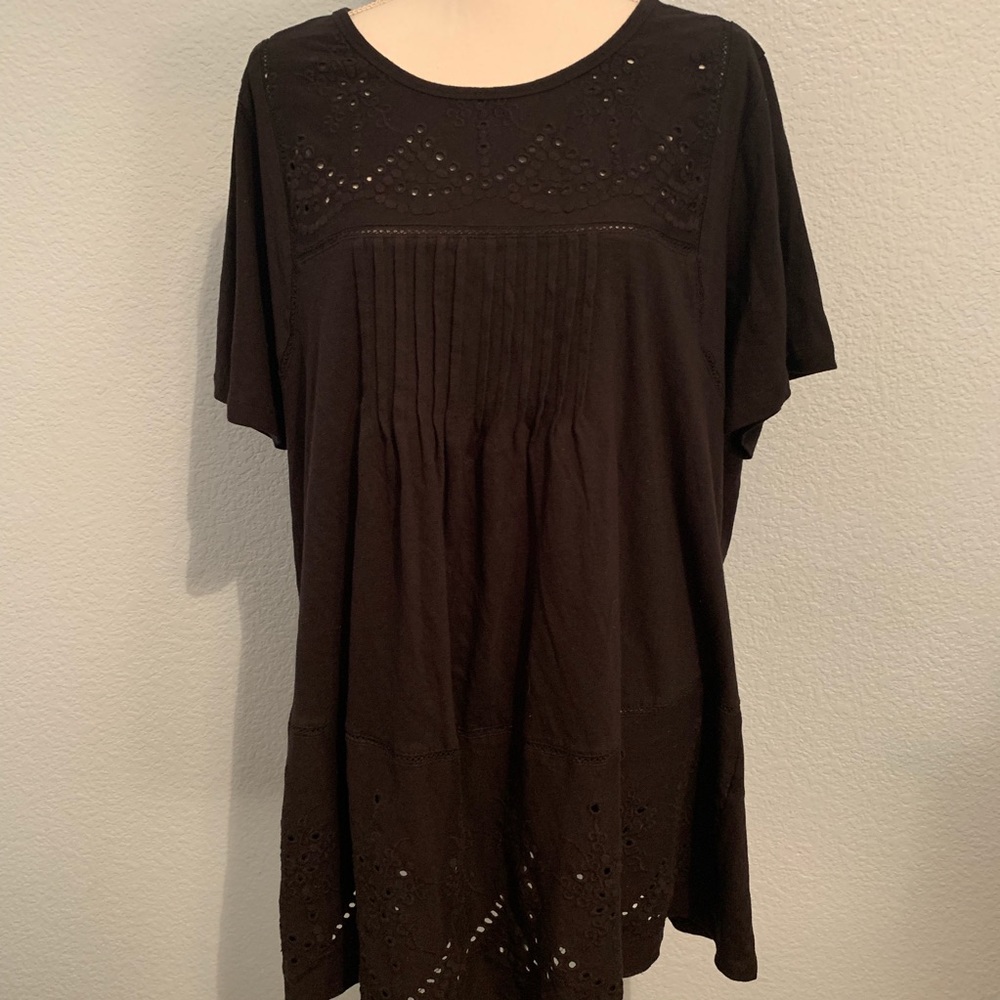 Embroidered Eyelet Pintucked Tunic Top